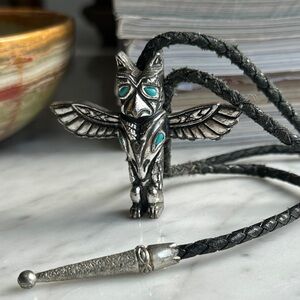 Estate Totem Eagle Wing Turquoise Bolo Necktie